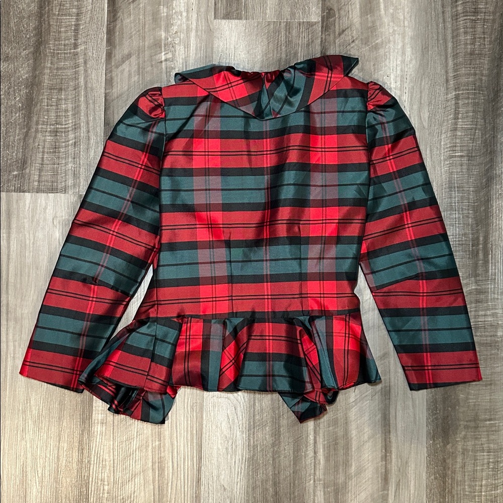 Boston Proper Festive Plaid Ruffle Jacket - 2 - Picture 2 of 5